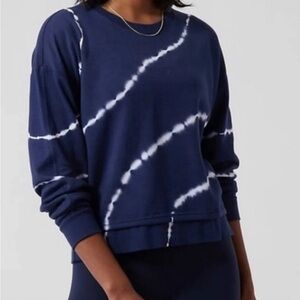 Athleta Navy Blue & White Tie Dye Sundown Sweatshirt Size Medium